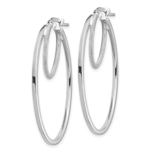 14k White Gold Polished & Textured Double Oval Hoop Earring 40.18 L x 25.66 mm W - Picture 2 of 4